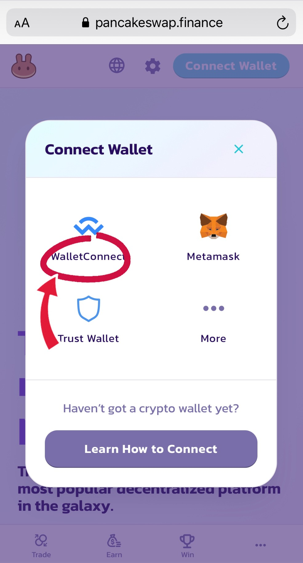 Click "Wallet connect"
